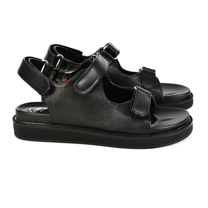 Black - Back - XY London Womens-Ladies Asher Double Strap Platform Heel Sandals