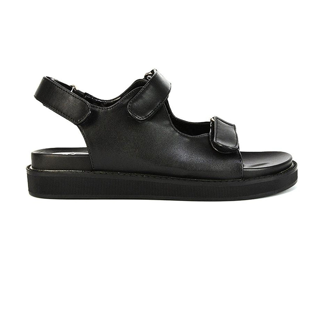 Black - Front - XY London Womens-Ladies Asher Double Strap Platform Heel Sandals