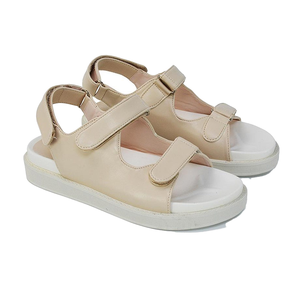 Natural - Side - XY London Womens-Ladies Asher Double Strap Platform Heel Sandals