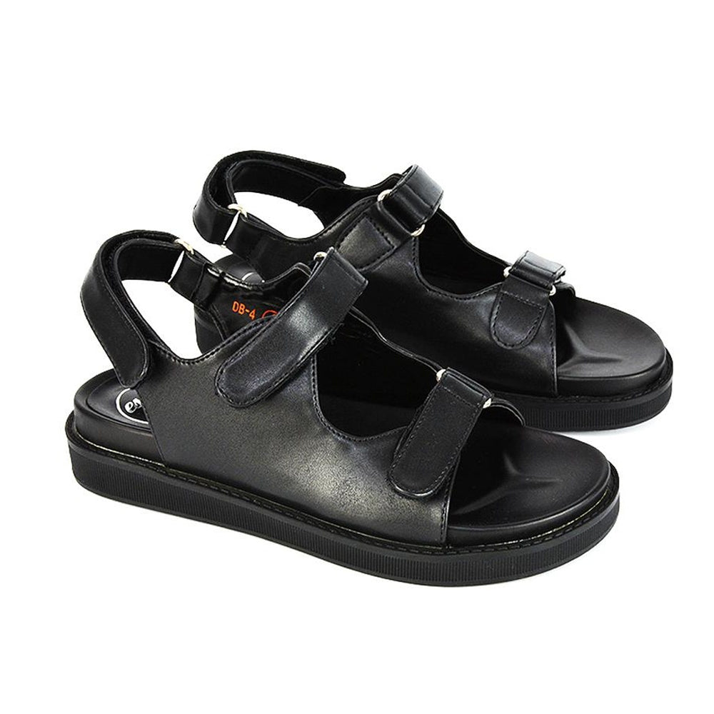 Black - Side - XY London Womens-Ladies Asher Double Strap Platform Heel Sandals