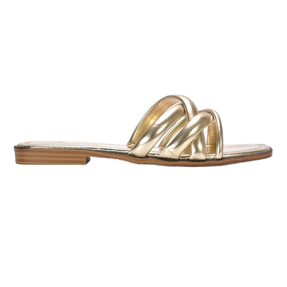 Gold - Lifestyle - XY London Womens-Ladies Fiona Metallic Strappy Flat Sandals