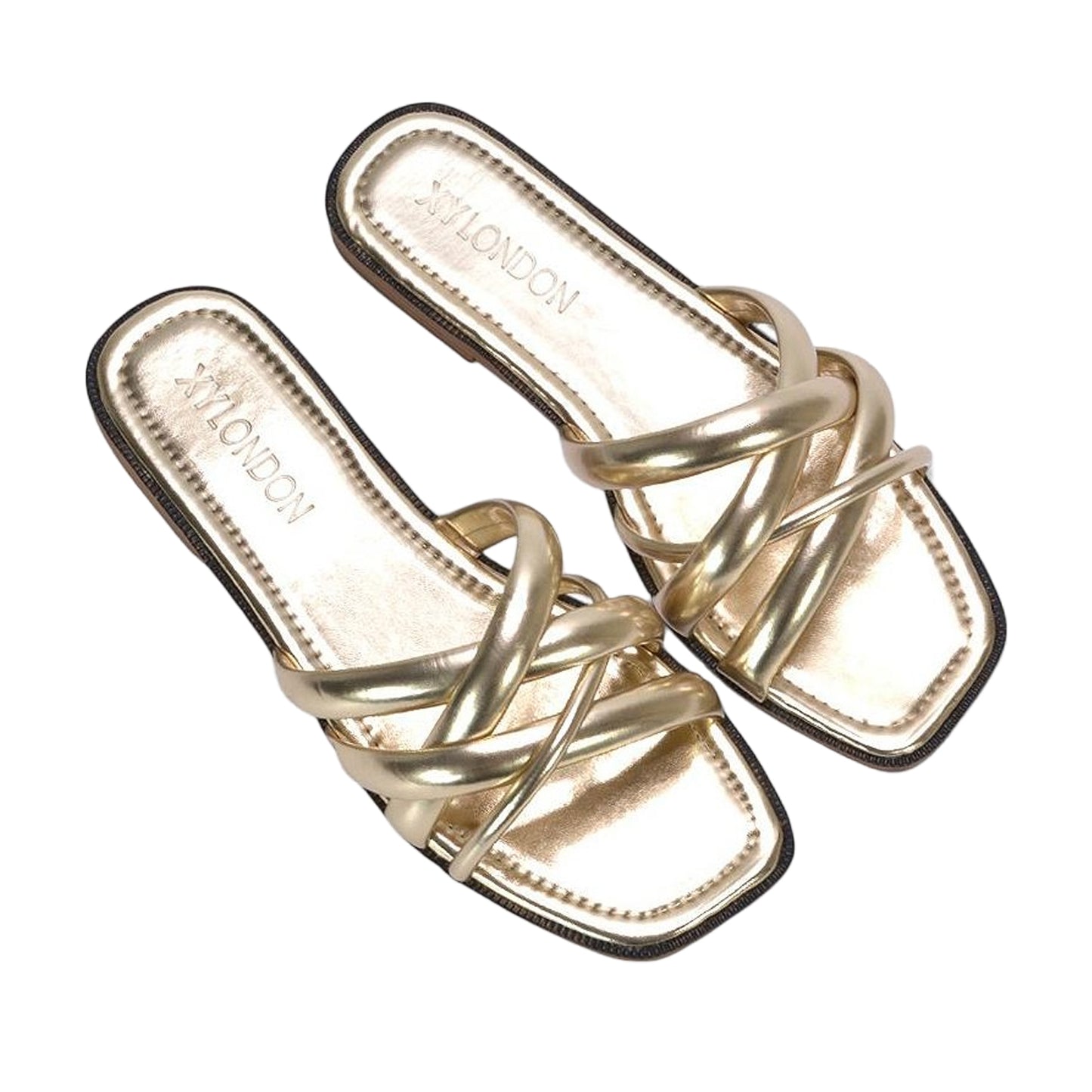 Gold - Pack Shot - XY London Womens-Ladies Fiona Metallic Strappy Flat Sandals
