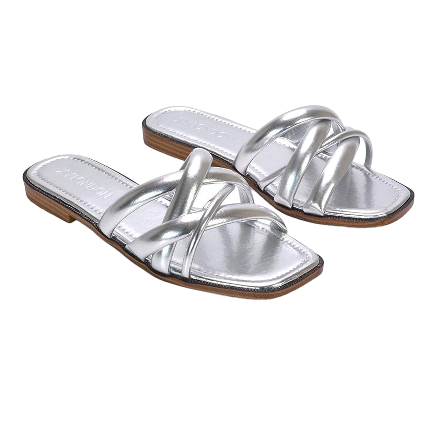 Silver - Back - XY London Womens-Ladies Fiona Metallic Strappy Flat Sandals