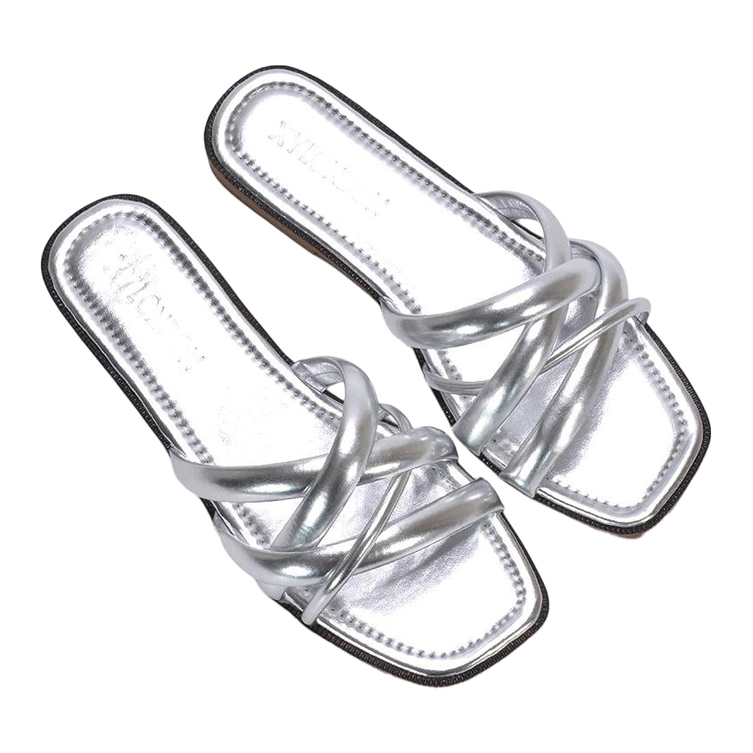 Silver - Lifestyle - XY London Womens-Ladies Fiona Metallic Strappy Flat Sandals