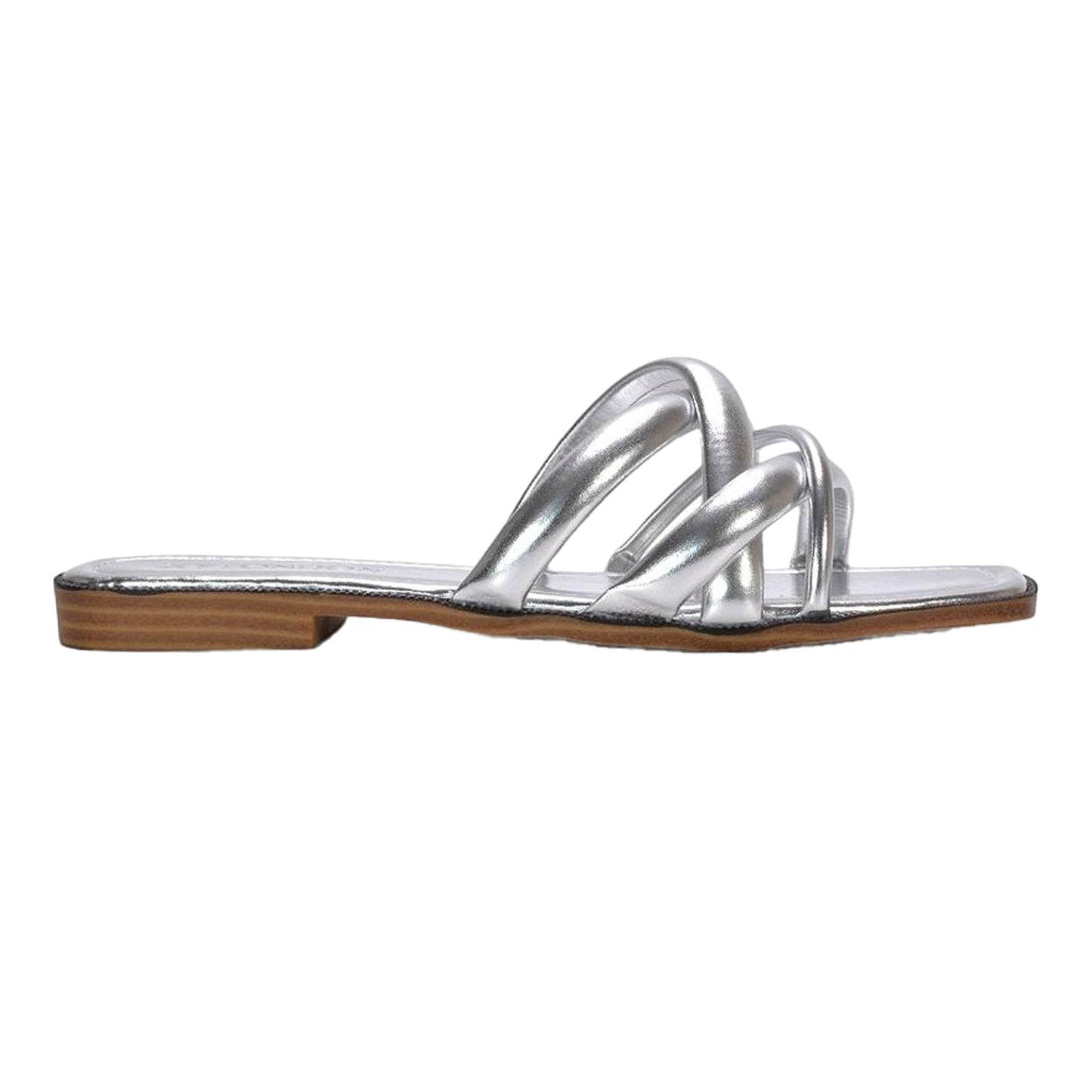 Silver - Pack Shot - XY London Womens-Ladies Fiona Metallic Strappy Flat Sandals