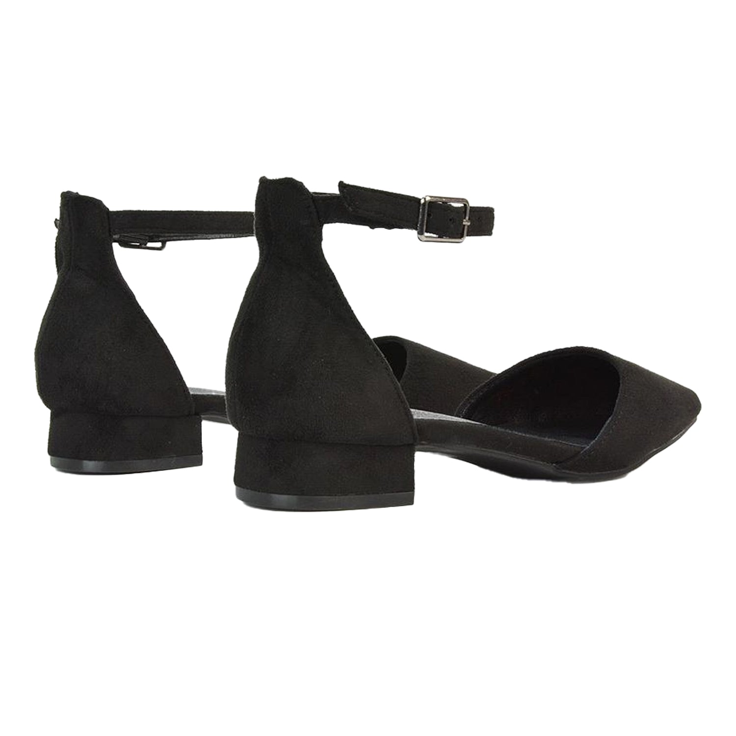 Jet Black - Back - XY London Womens-Ladies Jenny Ankle Strap Low Heel Court Shoes