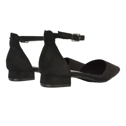 Jet Black - Back - XY London Womens-Ladies Jenny Ankle Strap Low Heel Court Shoes