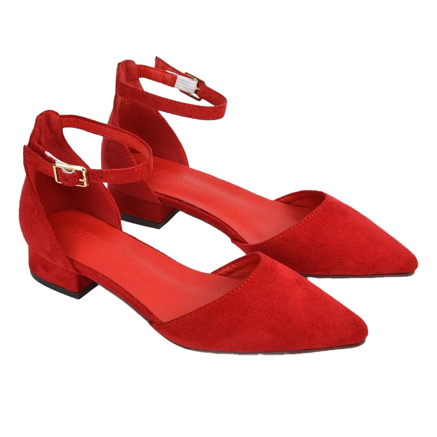 Red - Front - XY London Womens-Ladies Jenny Ankle Strap Low Heel Court Shoes