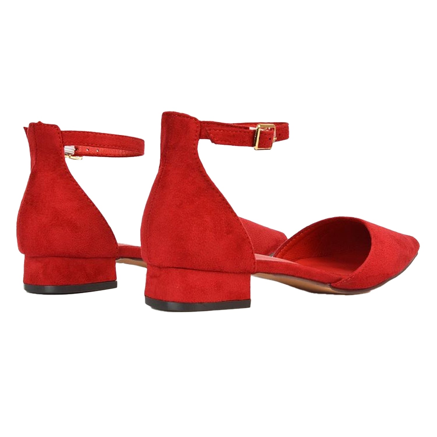 Red - Back - XY London Womens-Ladies Jenny Ankle Strap Low Heel Court Shoes