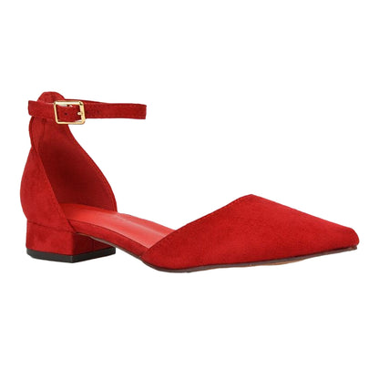 Red - Lifestyle - XY London Womens-Ladies Jenny Ankle Strap Low Heel Court Shoes