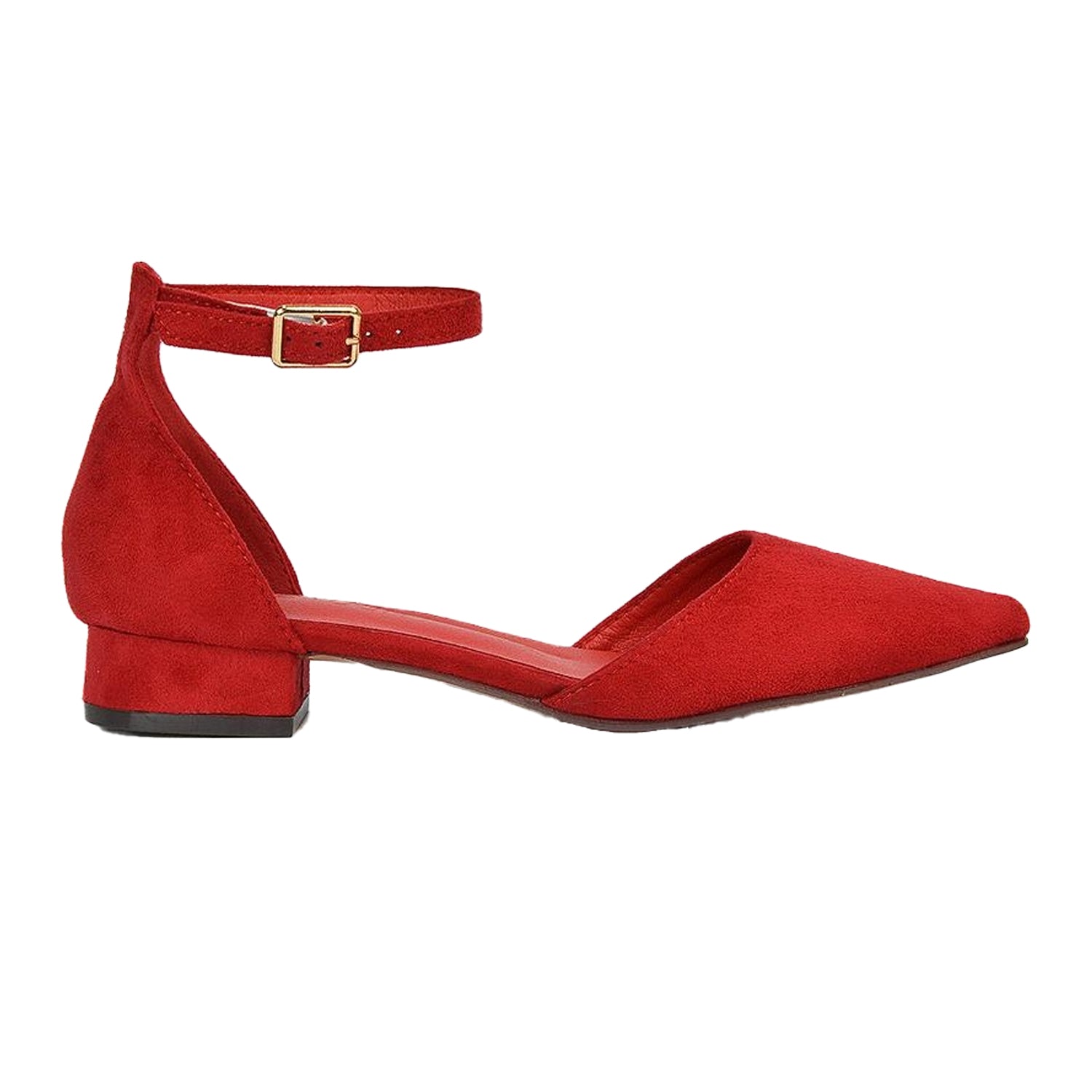 Red - Pack Shot - XY London Womens-Ladies Jenny Ankle Strap Low Heel Court Shoes