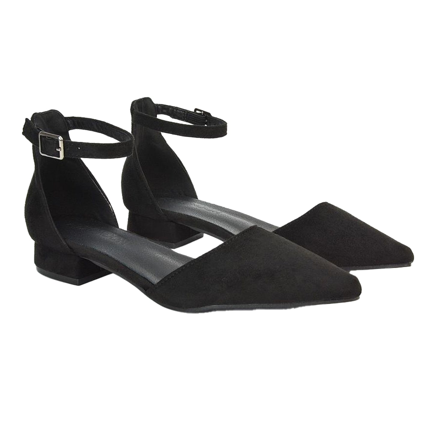 Jet Black - Side - XY London Womens-Ladies Jenny Ankle Strap Low Heel Court Shoes