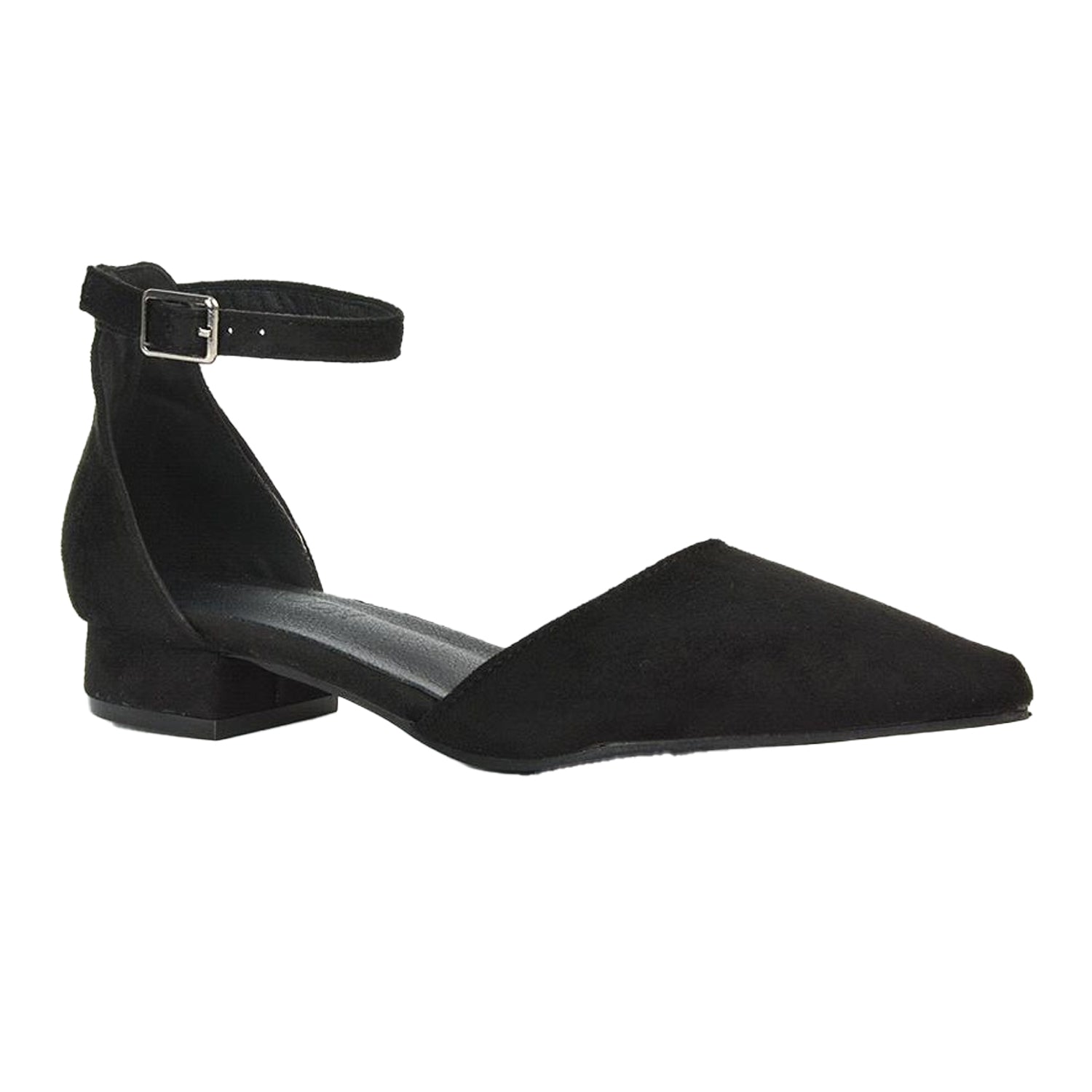 Jet Black - Pack Shot - XY London Womens-Ladies Jenny Ankle Strap Low Heel Court Shoes