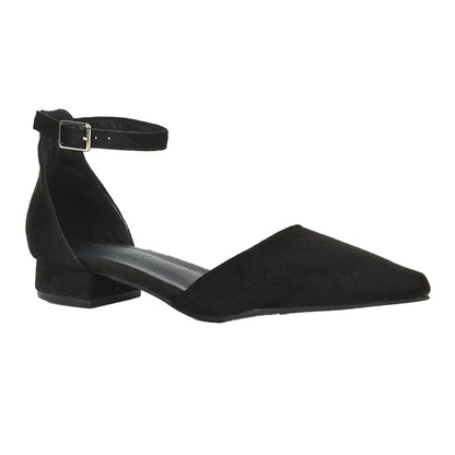 Jet Black - Pack Shot - XY London Womens-Ladies Jenny Ankle Strap Low Heel Court Shoes