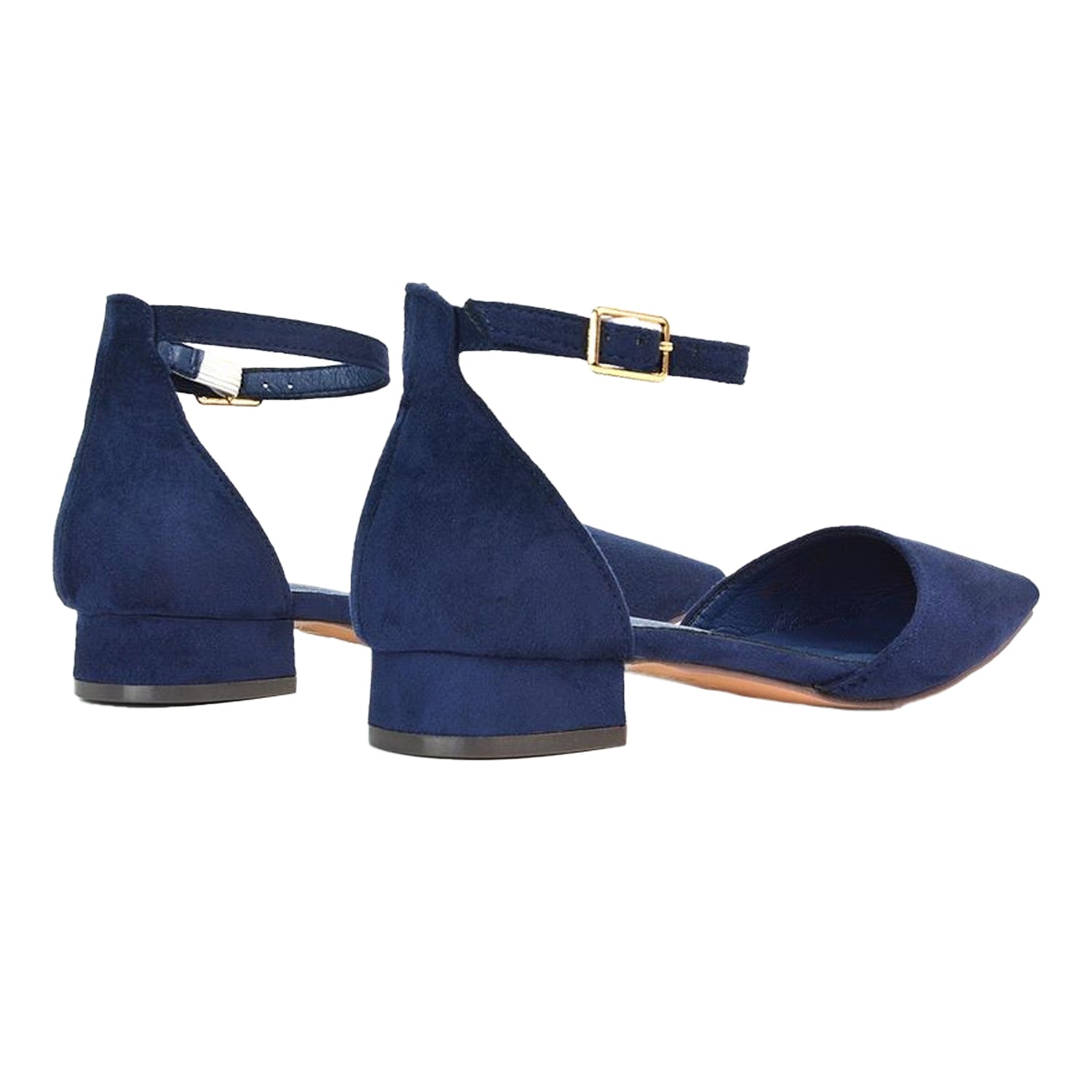 Navy - Back - XY London Womens-Ladies Jenny Ankle Strap Low Heel Court Shoes