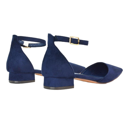 Navy - Back - XY London Womens-Ladies Jenny Ankle Strap Low Heel Court Shoes