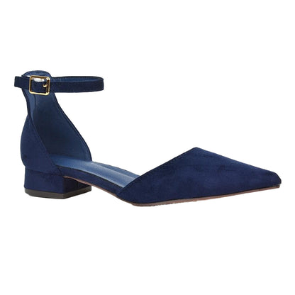 Navy - Lifestyle - XY London Womens-Ladies Jenny Ankle Strap Low Heel Court Shoes