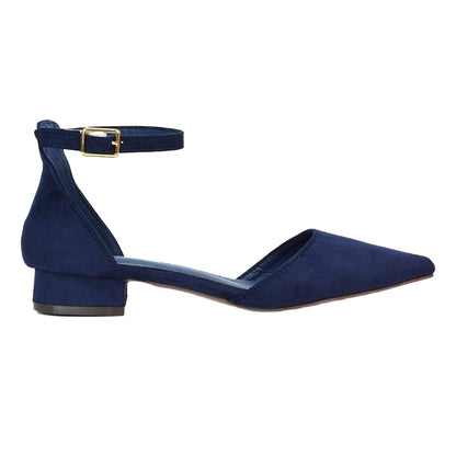 Navy - Pack Shot - XY London Womens-Ladies Jenny Ankle Strap Low Heel Court Shoes
