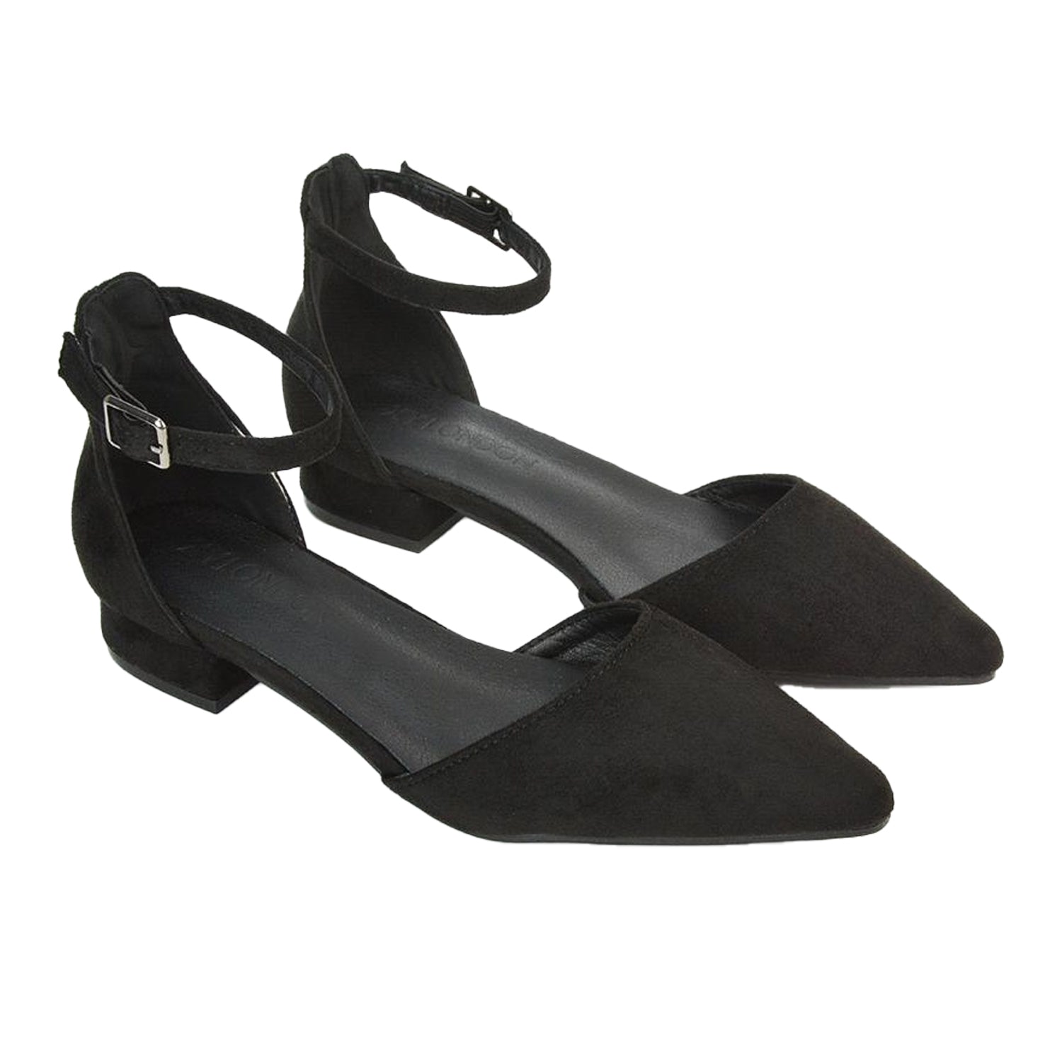 Jet Black - Front - XY London Womens-Ladies Jenny Ankle Strap Low Heel Court Shoes