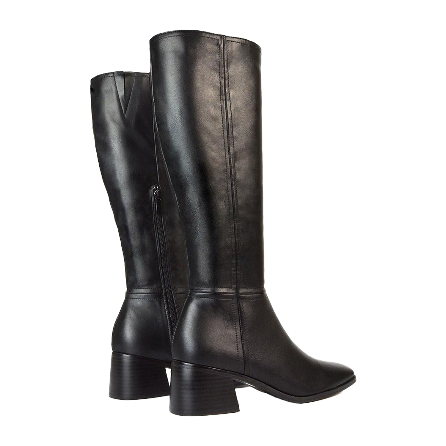 Black - Back - XY London Womens-Ladies Ruby Square Toe Low Block Heel Knee-High Boots