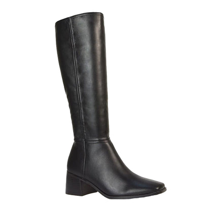 Black - Side - XY London Womens-Ladies Ruby Square Toe Low Block Heel Knee-High Boots