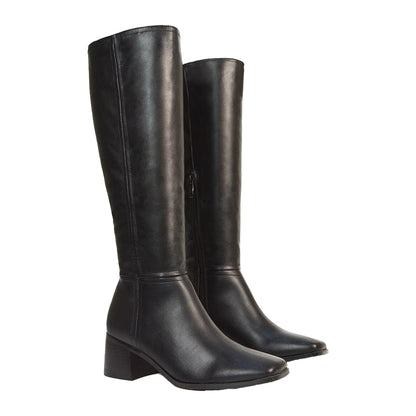 Black - Front - XY London Womens-Ladies Ruby Square Toe Low Block Heel Knee-High Boots