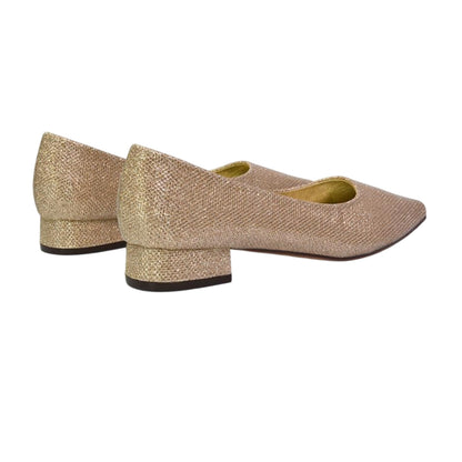 Gold - Back - XY London Womens-Ladies Karen Glitter Pointed Low Heel Court Shoes