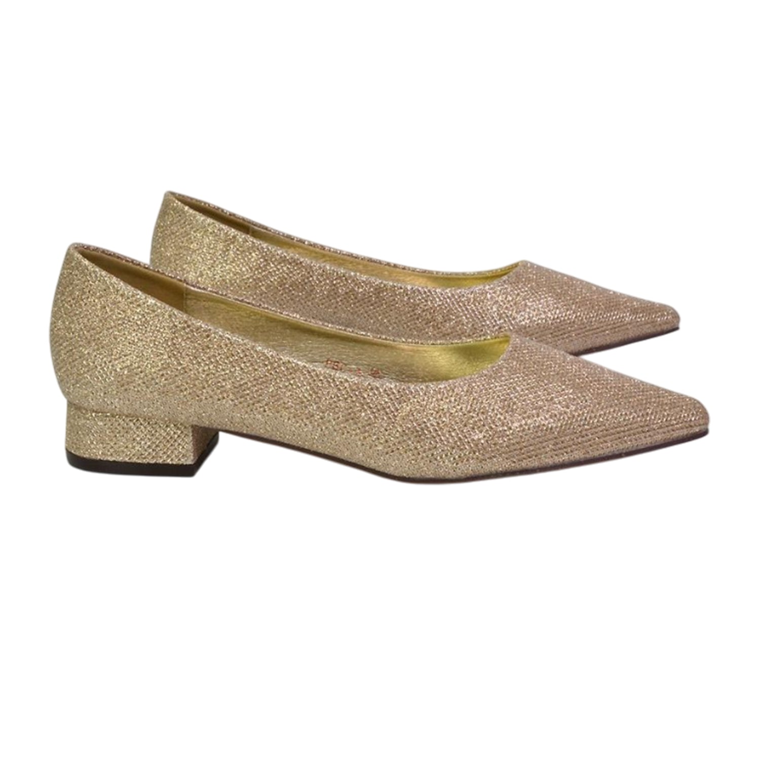 Gold - Lifestyle - XY London Womens-Ladies Karen Glitter Pointed Low Heel Court Shoes