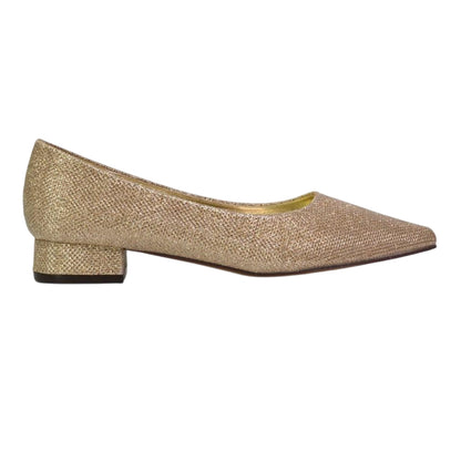Gold - Pack Shot - XY London Womens-Ladies Karen Glitter Pointed Low Heel Court Shoes