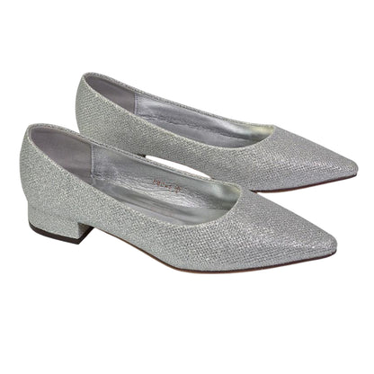 Silver - Front - XY London Womens-Ladies Karen Glitter Pointed Low Heel Court Shoes