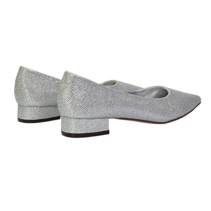 Silver - Back - XY London Womens-Ladies Karen Glitter Pointed Low Heel Court Shoes