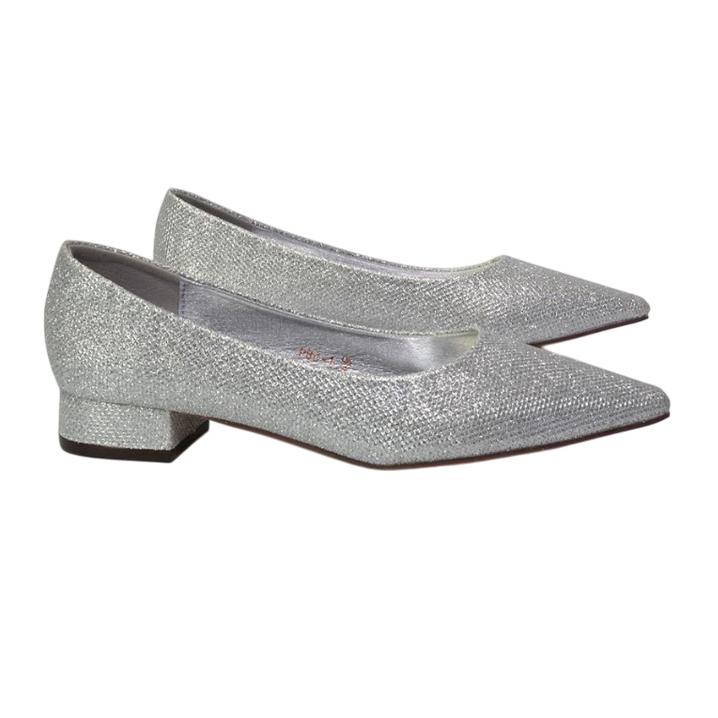 Silver - Side - XY London Womens-Ladies Karen Glitter Pointed Low Heel Court Shoes