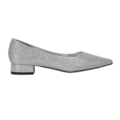Silver - Pack Shot - XY London Womens-Ladies Karen Glitter Pointed Low Heel Court Shoes