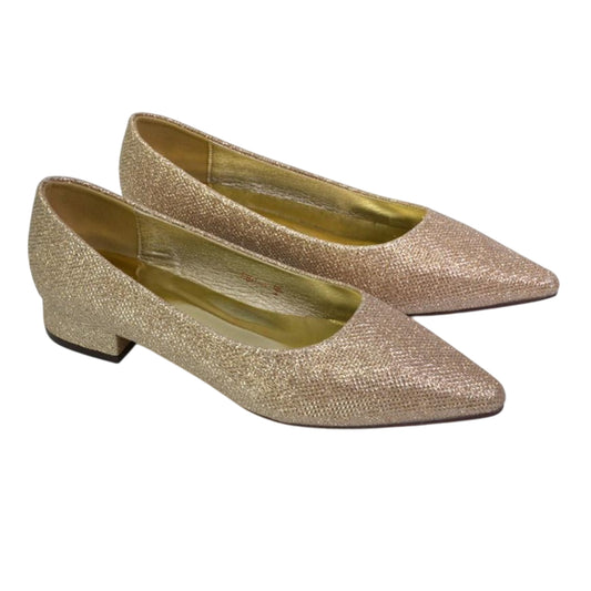 Gold - Front - XY London Womens-Ladies Karen Glitter Pointed Low Heel Court Shoes