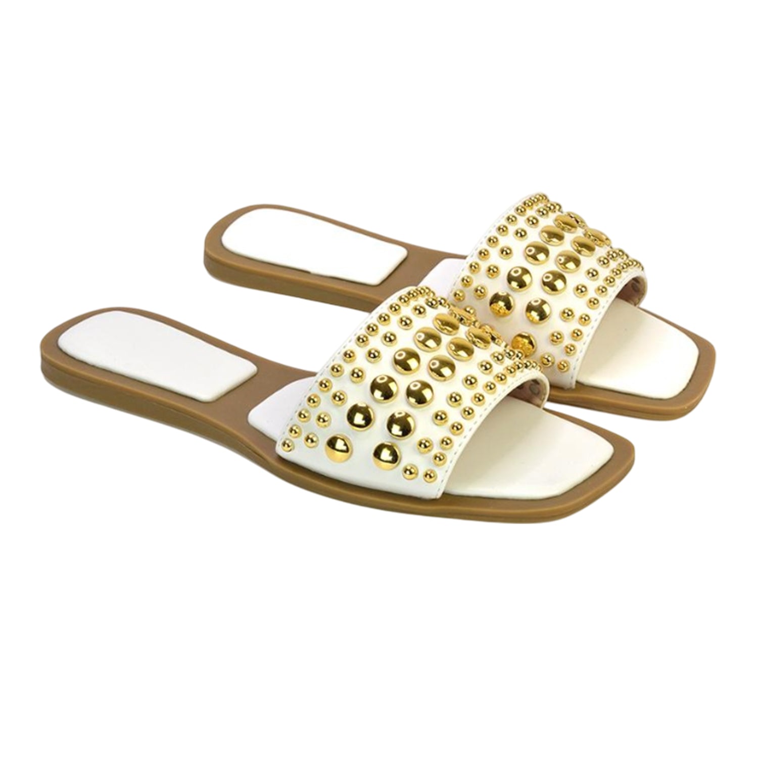 White - Front - XY London Womens-Ladies Elodie Beaded Open Toe Flat Sandals