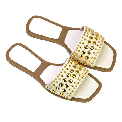 White - Back - XY London Womens-Ladies Elodie Beaded Open Toe Flat Sandals