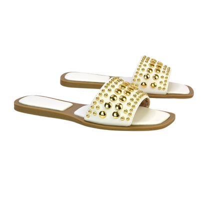 White - Side - XY London Womens-Ladies Elodie Beaded Open Toe Flat Sandals