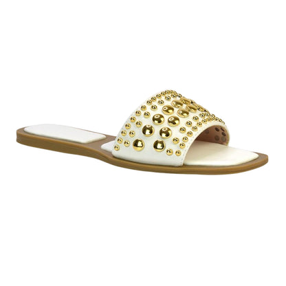 White - Lifestyle - XY London Womens-Ladies Elodie Beaded Open Toe Flat Sandals