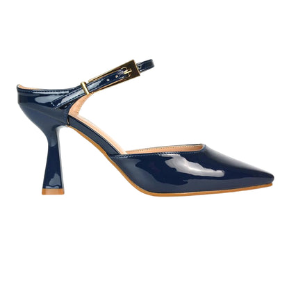 Navy - Close up - XY London Womens-Ladies Daisy May Pointed High Stiletto Heel Court Shoes