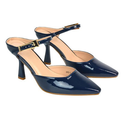 Navy - Front - XY London Womens-Ladies Daisy May Pointed High Stiletto Heel Court Shoes
