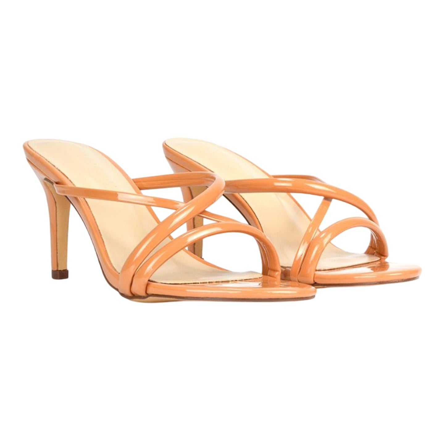 Apricot - Front - XY London Womens-Ladies Angel Patent Crossover Strap Mule Sandals