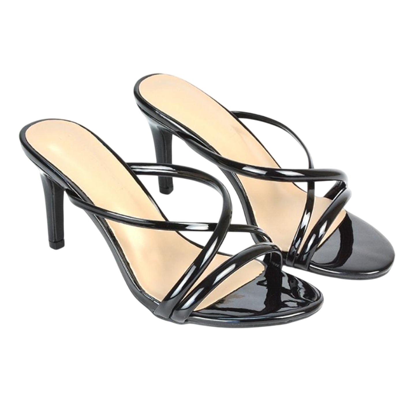 True Black - Back - XY London Womens-Ladies Angel Patent Crossover Strap Mule Sandals