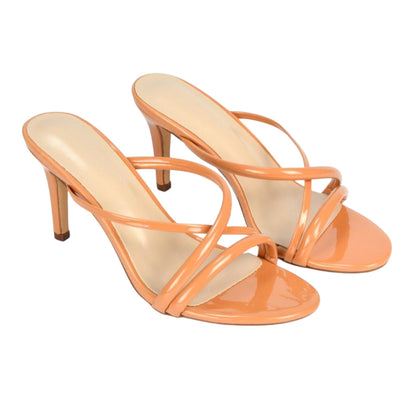 Apricot - Back - XY London Womens-Ladies Angel Patent Crossover Strap Mule Sandals