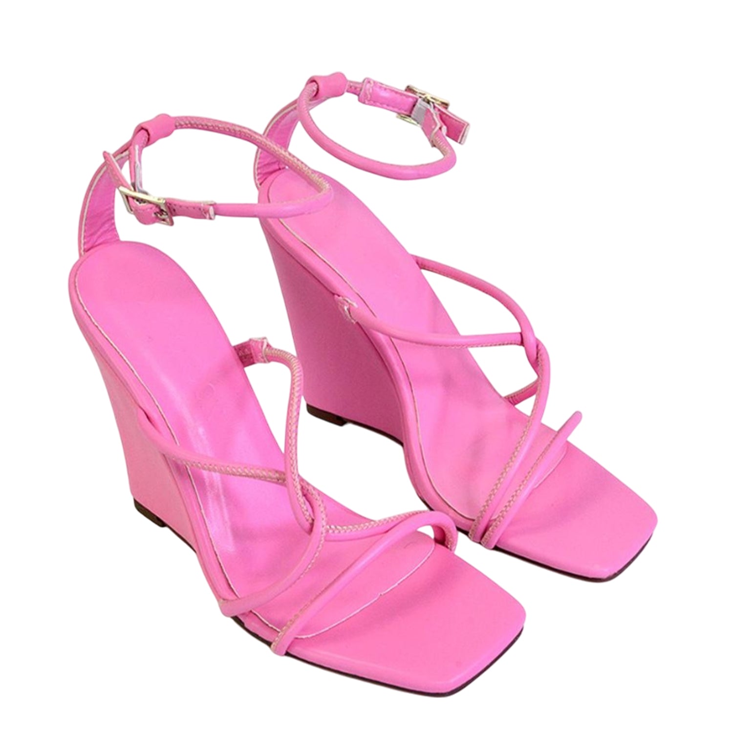 Pink - Side - XY London Womens-Ladies Ankle Strap Wedge Sandals