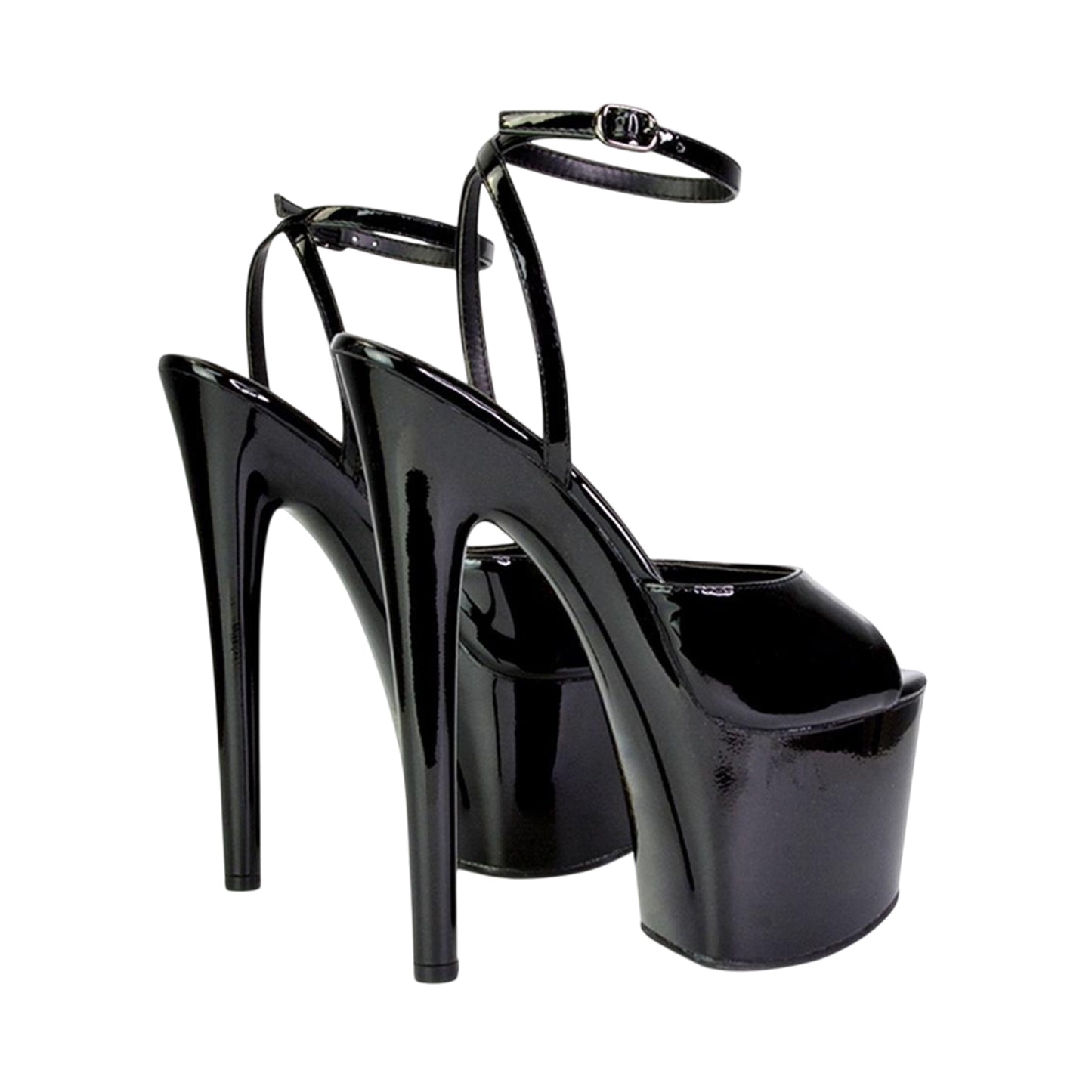 Black - Back - XY London Womens-Ladies Sunshine Patent Strappy Platform High Heels
