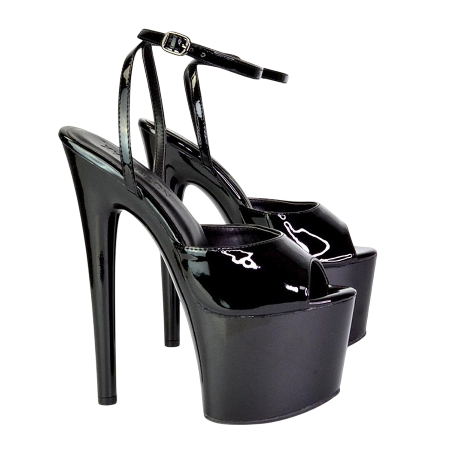 Black - Lifestyle - XY London Womens-Ladies Sunshine Patent Strappy Platform High Heels