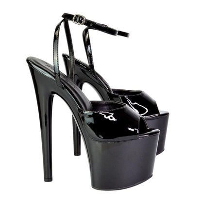 Black - Lifestyle - XY London Womens-Ladies Sunshine Patent Strappy Platform High Heels
