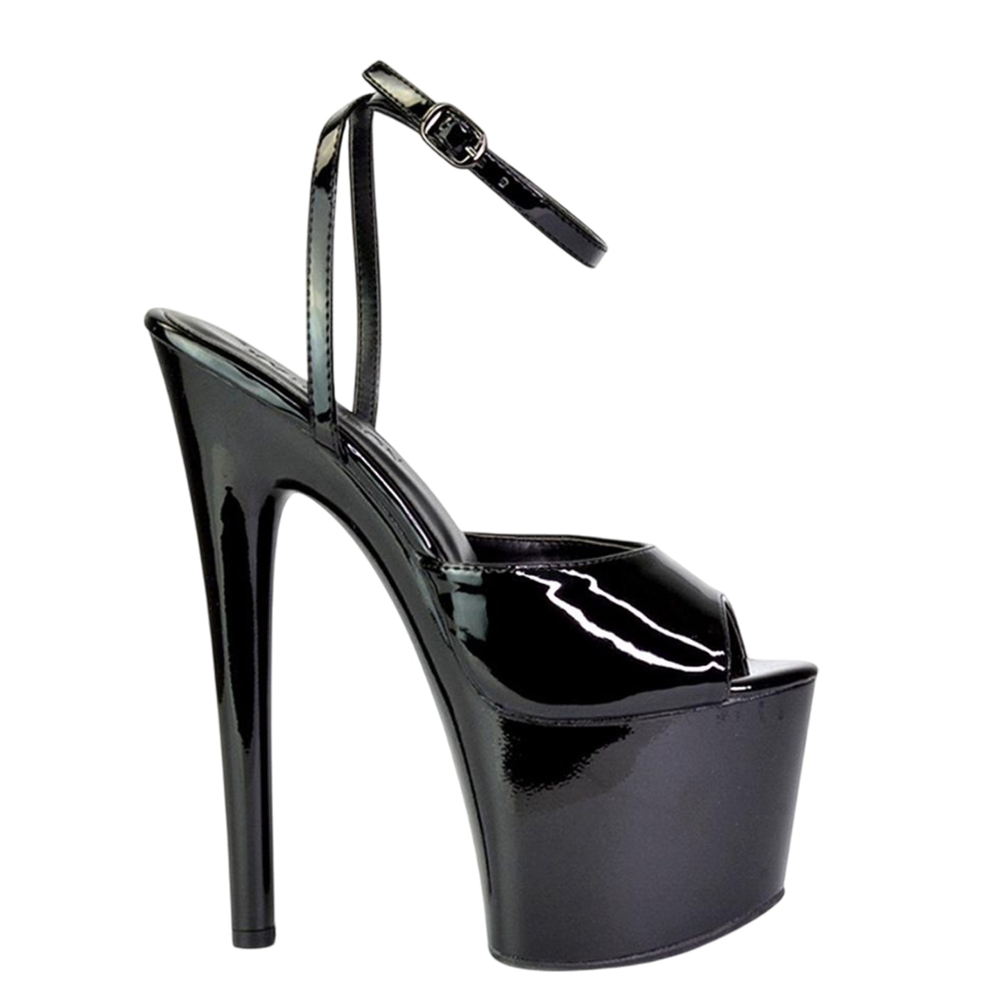 Black - Pack Shot - XY London Womens-Ladies Sunshine Patent Strappy Platform High Heels