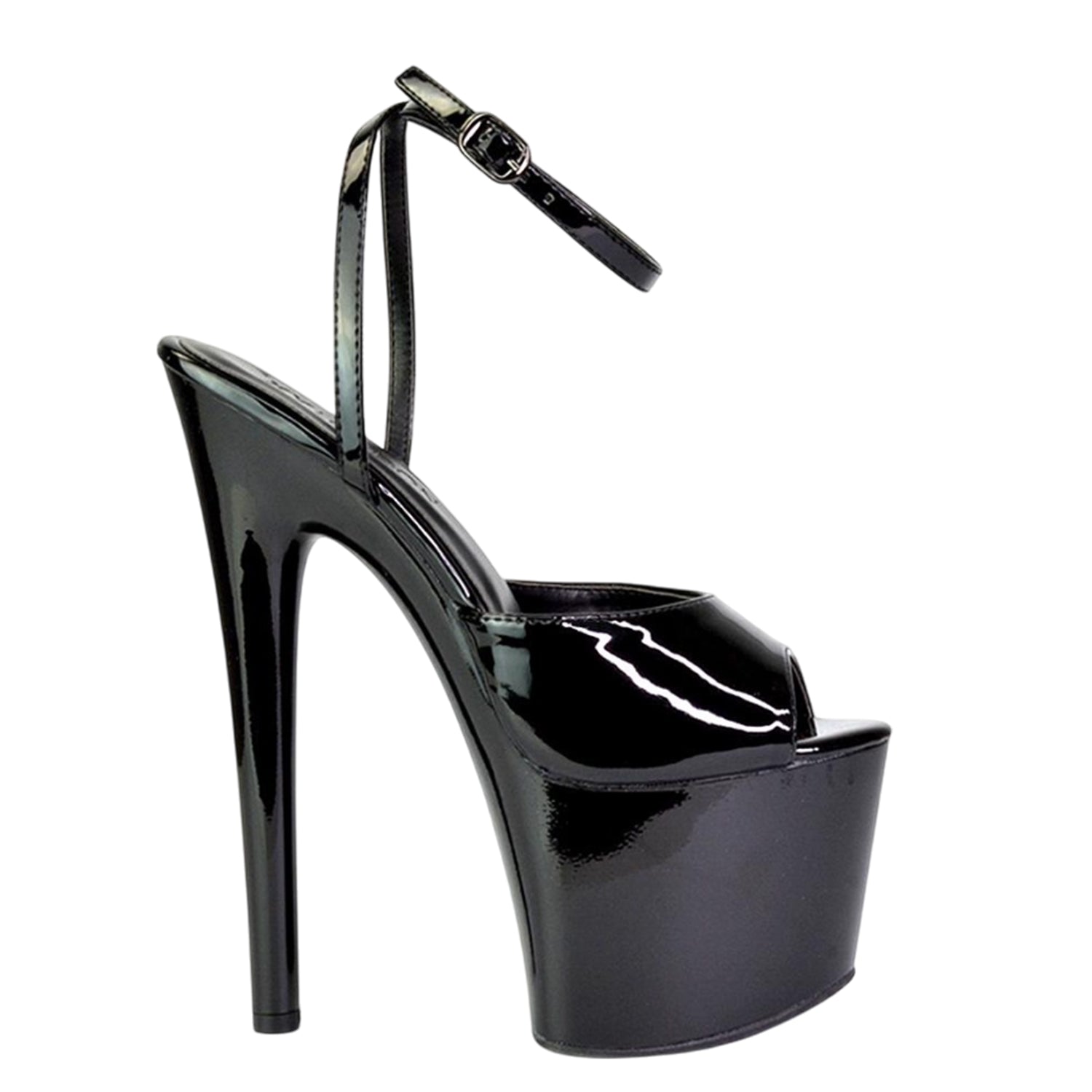 Black - Pack Shot - XY London Womens-Ladies Sunshine Patent Strappy Platform High Heels