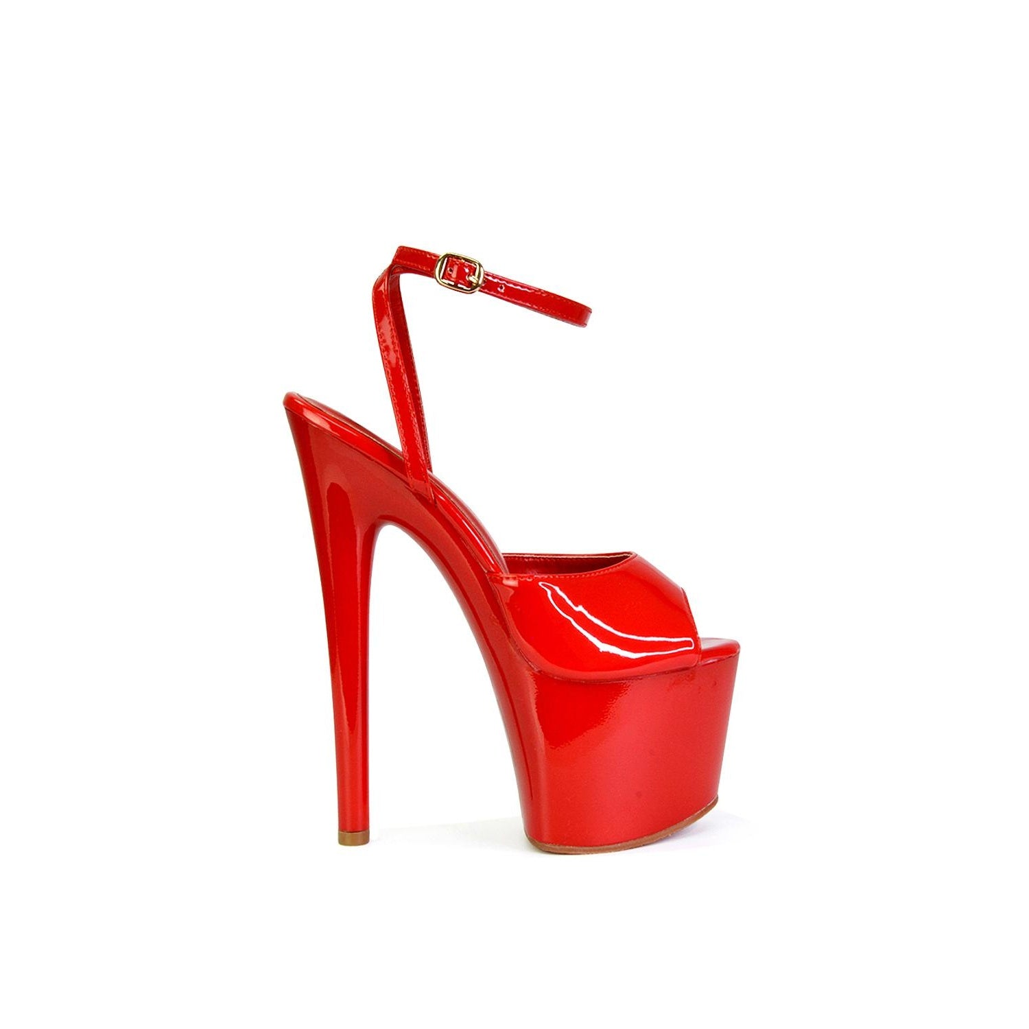 Red - Front - XY London Womens-Ladies Sunshine Patent Strappy Platform High Heels